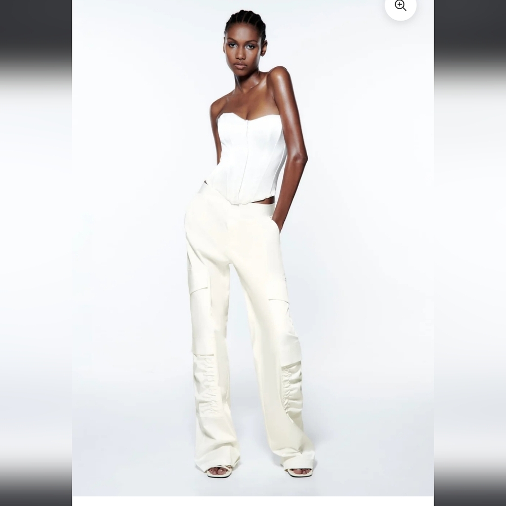 ZARA White Satin Cargo Pants Size M - NWT
